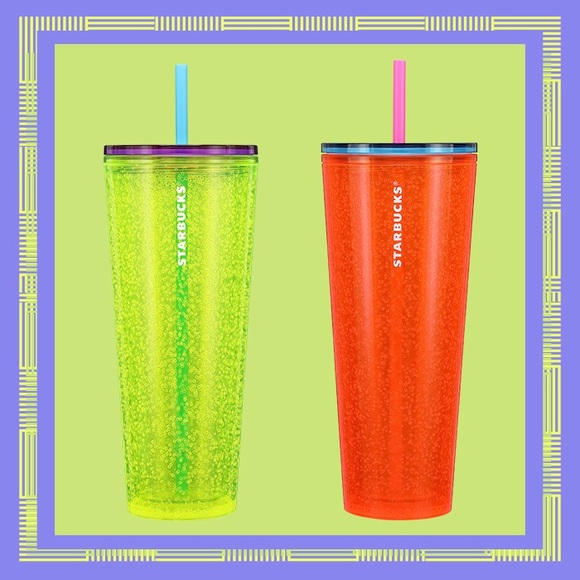 Starbucks Summer 2023 Tri-Colored Fluorescent Neon Yellow Bubble Cold Cup - Picture 7 of 9